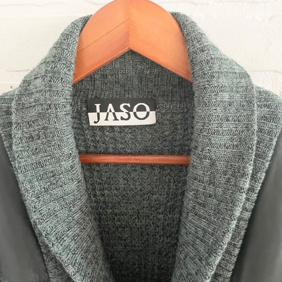 Vintage Men’s Knit Cardigan Shawl Double breast Wool Green Grandpa Oversized M - Picture 4 of 15